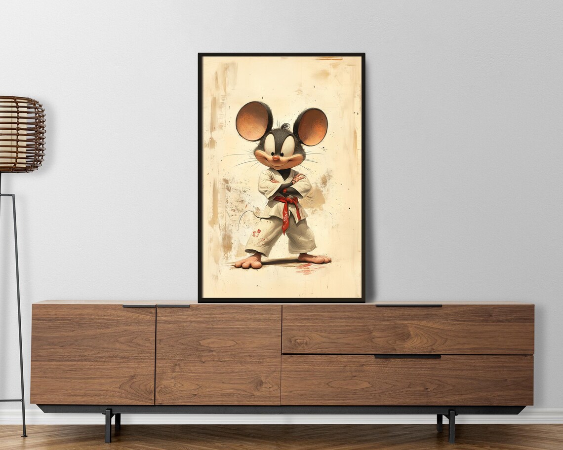 Karate Mouse Martial Arts White Gi Red Belt Cartoon Kids Room Poster - Image 5