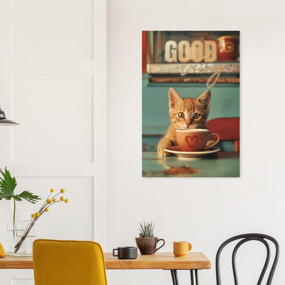 Good Morning Orange Kitten Coffee Cup Cute Kitchen Quote Wall Poster - Image 3