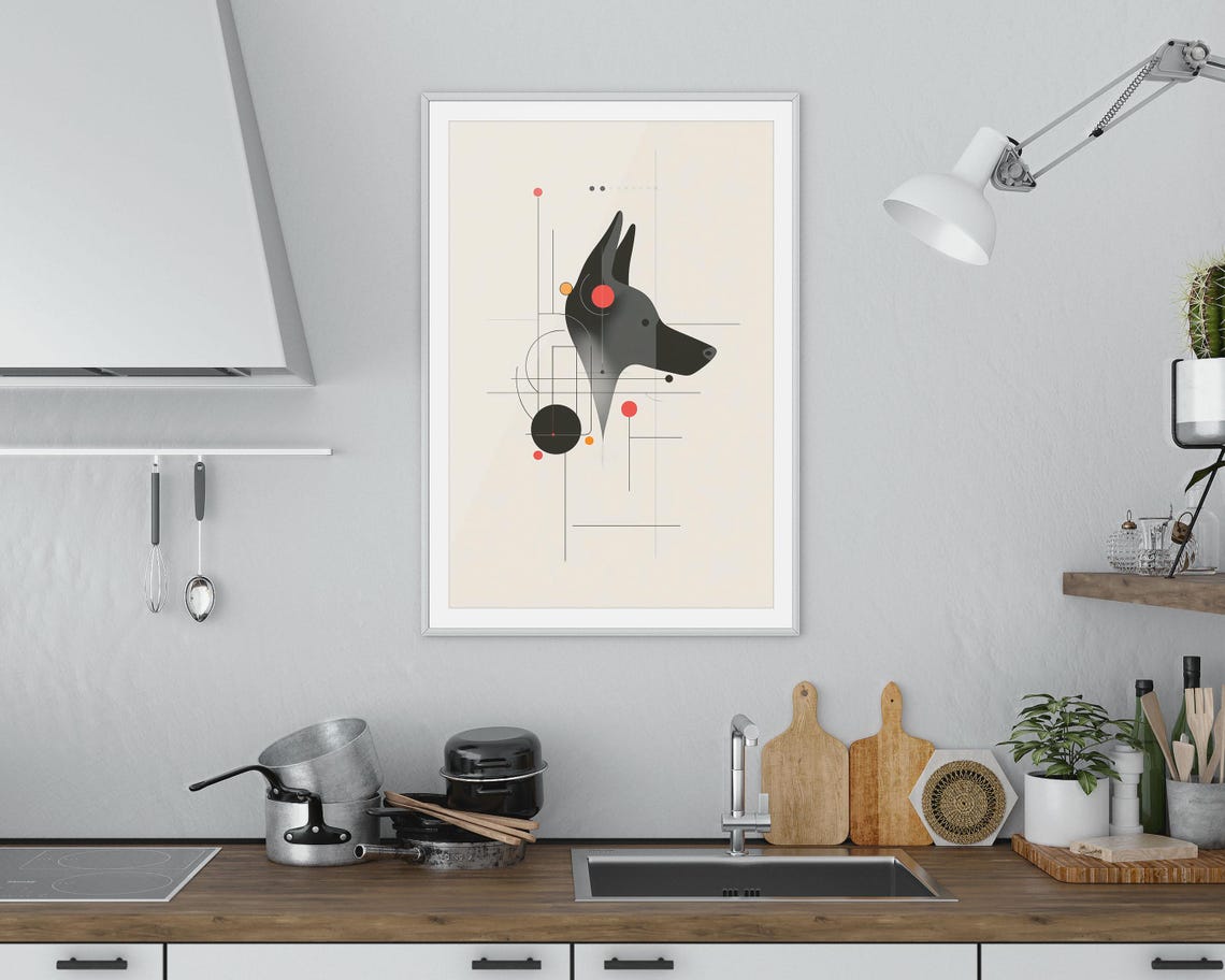 Geometric Black Dog Head Minimalist Bauhaus Line Art Modern Print - Image 4