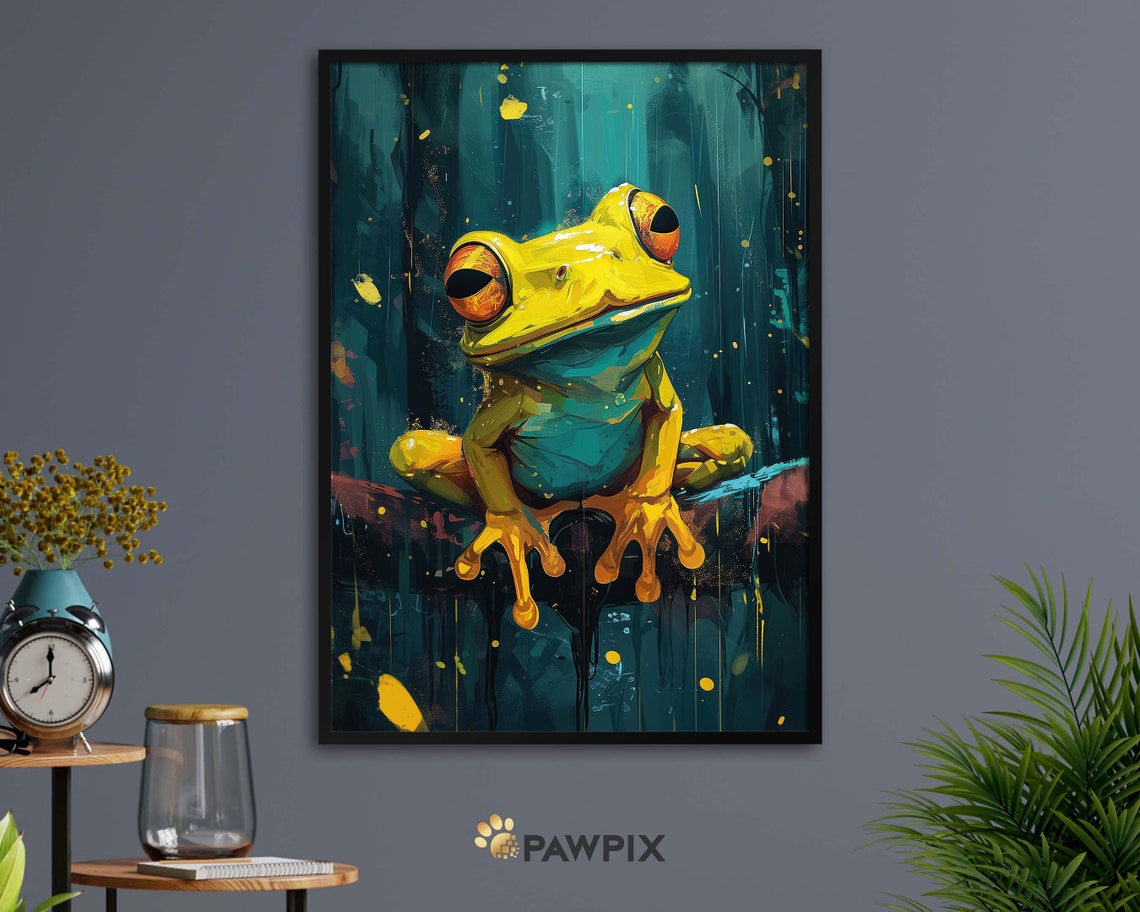 Playful Yellow Duckling Splashing Water Teal Nursery Wall Art - Image 3