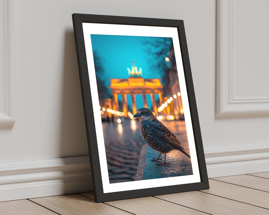 Berlin Brandenburg Gate Night Lights Starling Bird City Photo Poster - Image 8