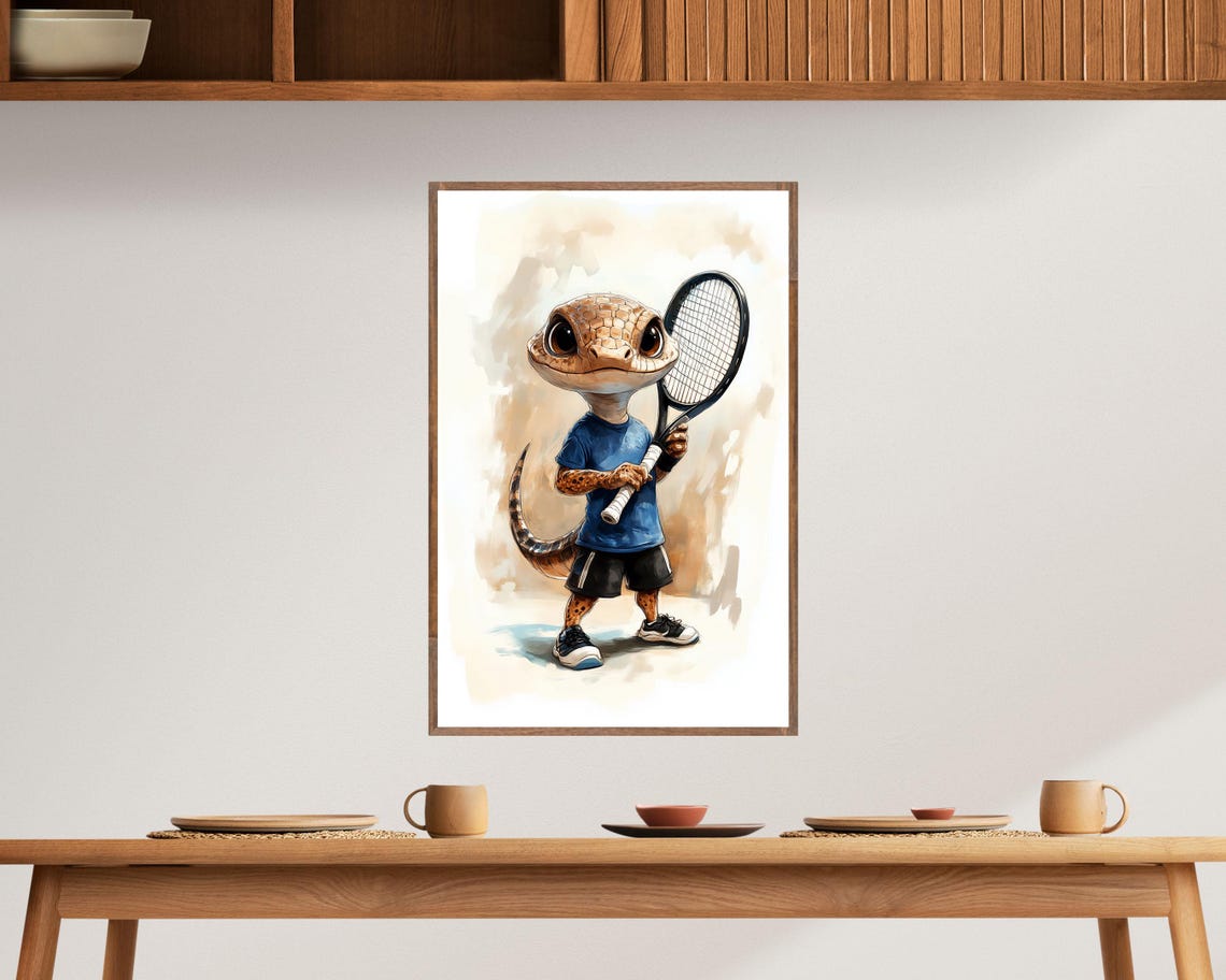 Funny Tennis Gecko Art Print Whimsical Animal Sports Poster Quirky Gift For Tennis Lovers Unique Sports Wall Decor - Image 3