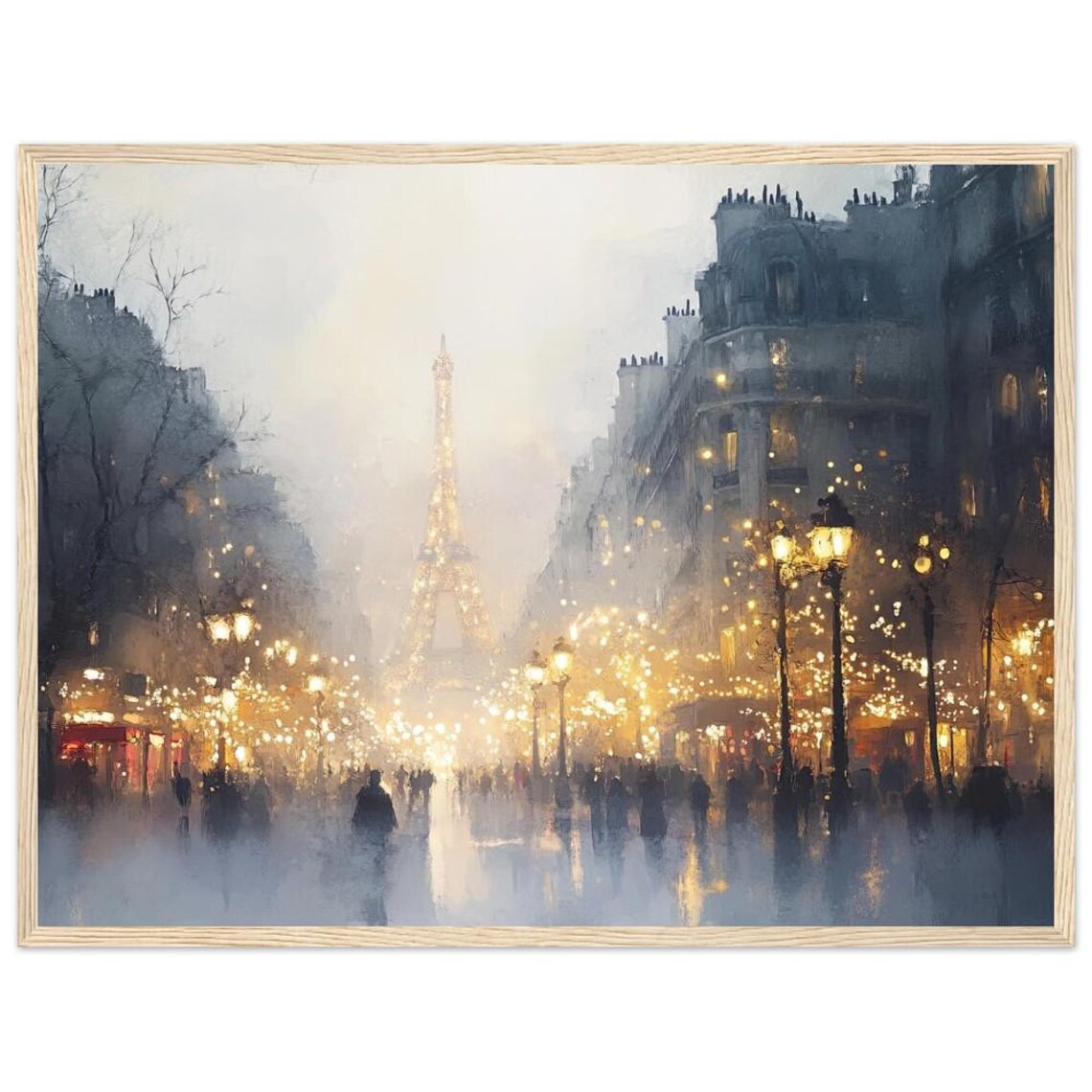 Paris Winter Night Eiffel Tower Lights Street Watercolor Poster