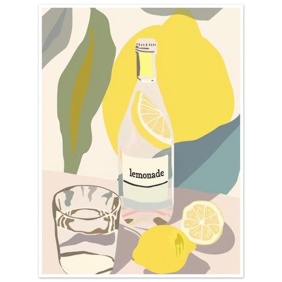 Lemonade Wall Art Print Lemon Poster Kitchen Art Print Decor Beverage Art Drink Print Matte Poster Or Pop Art By