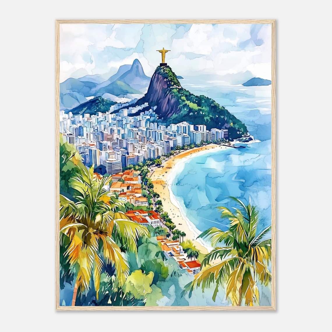 Rio De Janeiro Watercolor Art Print, Brazil Cityscape