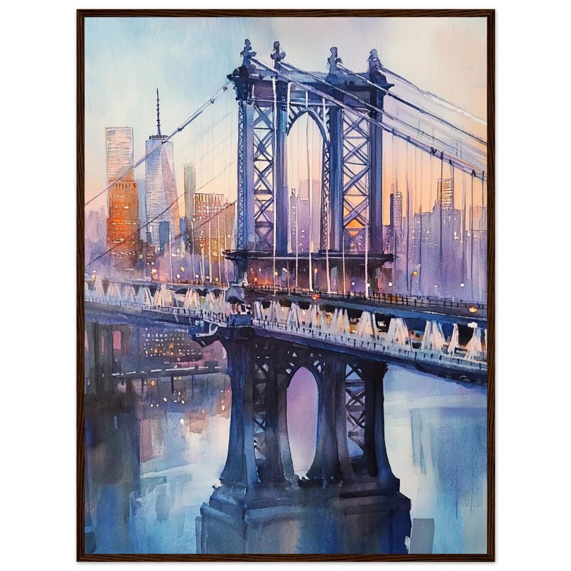 Manhattan Bridge Watercolor Painting Print Scenic Nyc Skyline Wall Art New York Travel Poster Urban Cityscape Artwork By Nataliaayuart