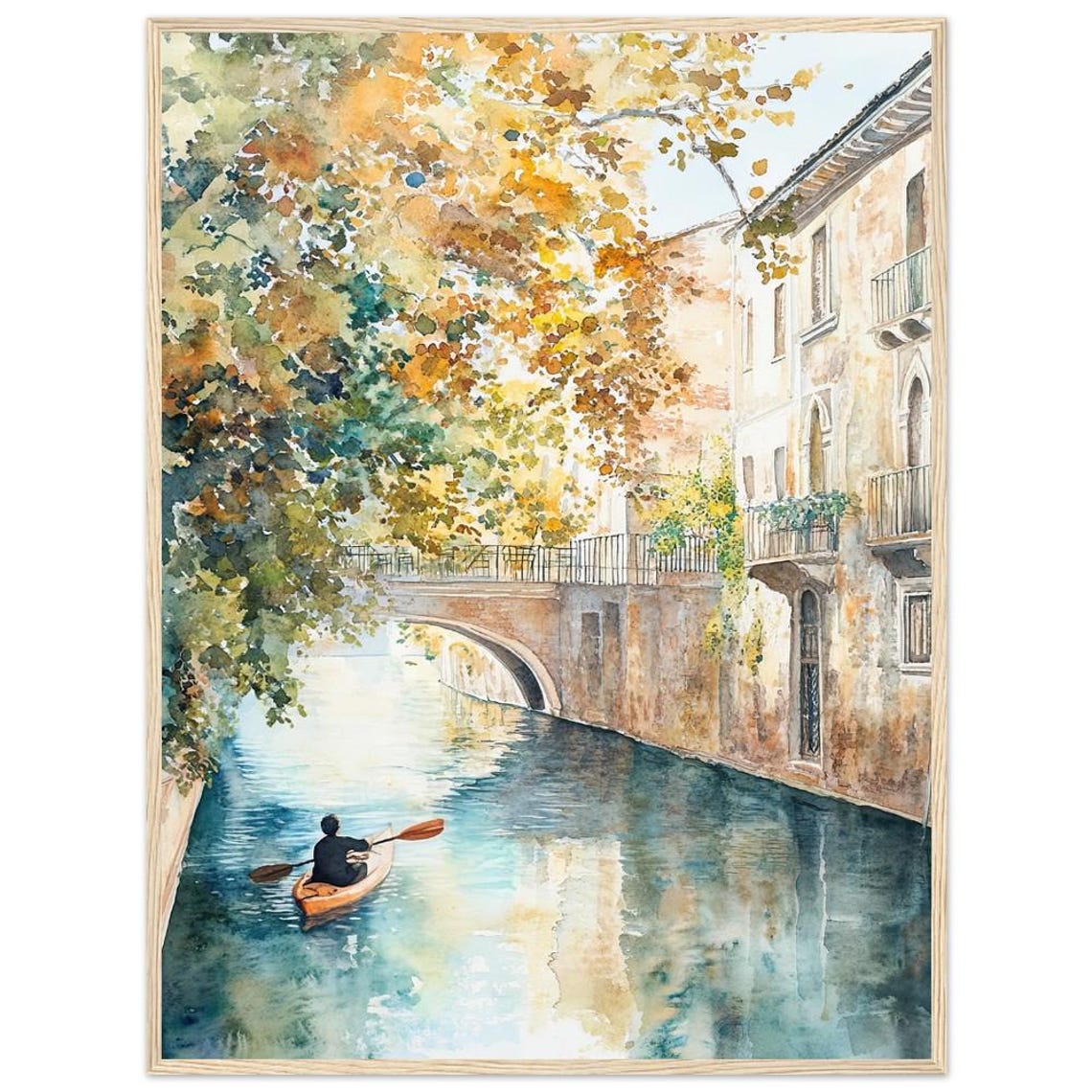Urbino Canal Kayak Paddles Watercolor Print Italy Wall Art Serene Italian Landscape Painting Cityscape Travel Poster By Nataliaayuart