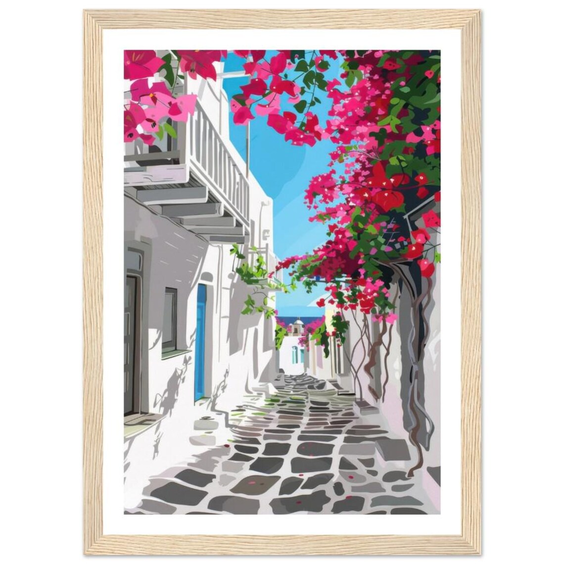 Greek Island Street Bougainvillea Whitewashed Alley Art Print