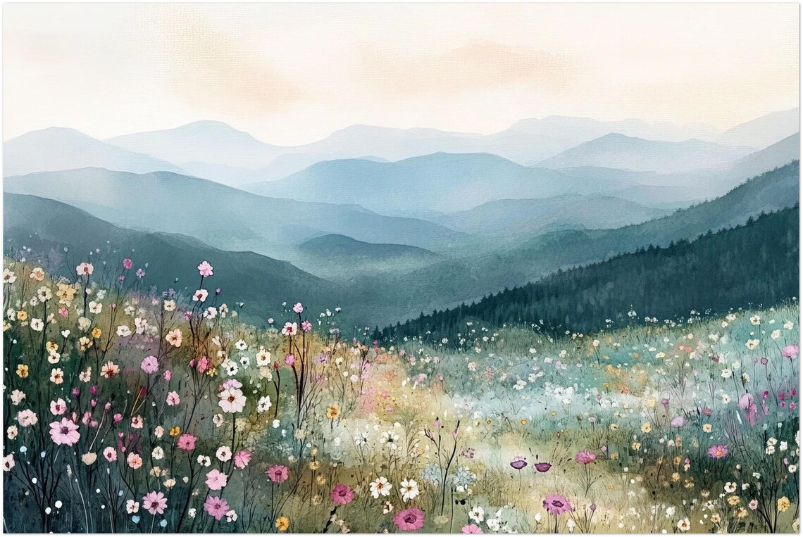 Smoky Mountains Watercolor Art Print, Blue Ridge