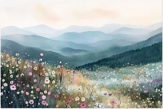 Smoky Mountains Watercolor Art Print, Blue Ridge