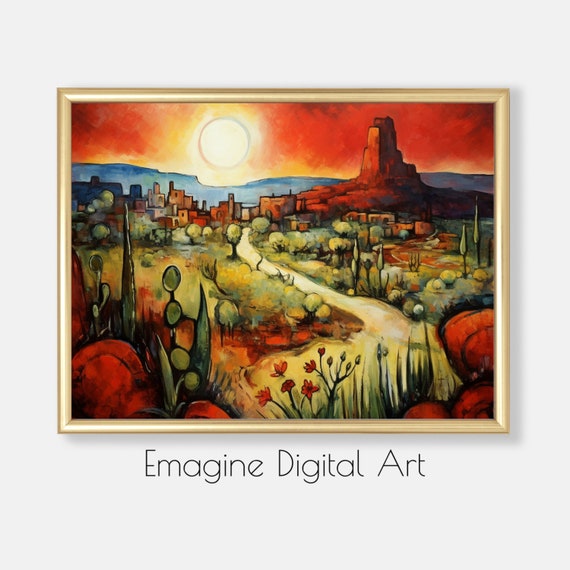 Art Desert Landscape And Old Pueblo Impressionist Southwest Wall Decor To Print Frame Sw17