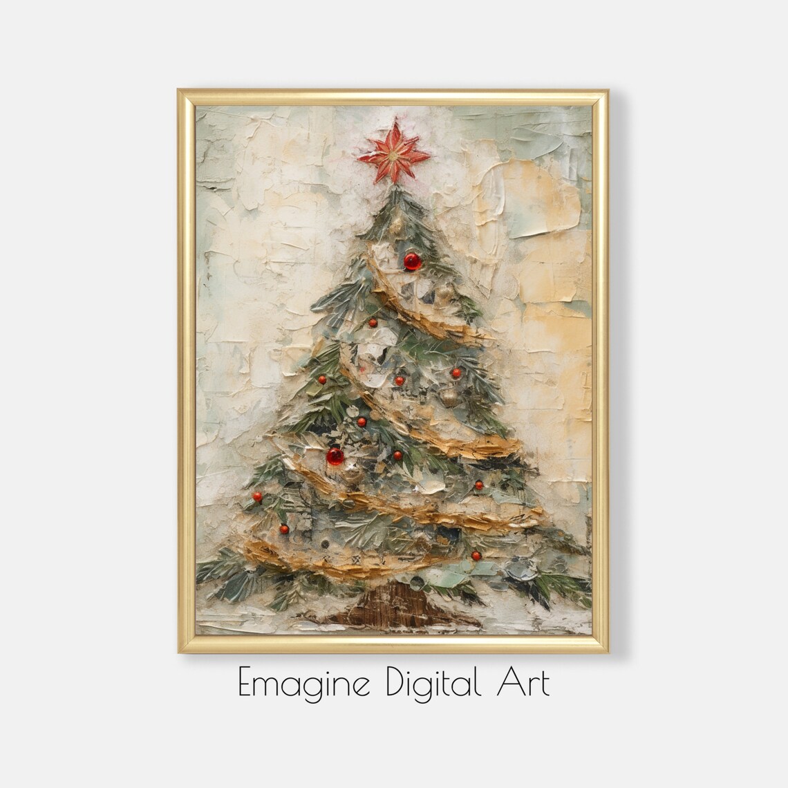 Vintage Christmas Tree Impasto Oil Painting Holiday Decor Poster
