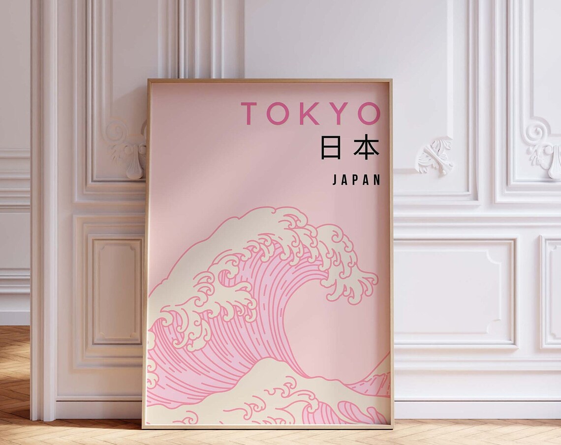 Tokyo Japan Pink Wave Hokusai Style Japanese Travel Art Poster