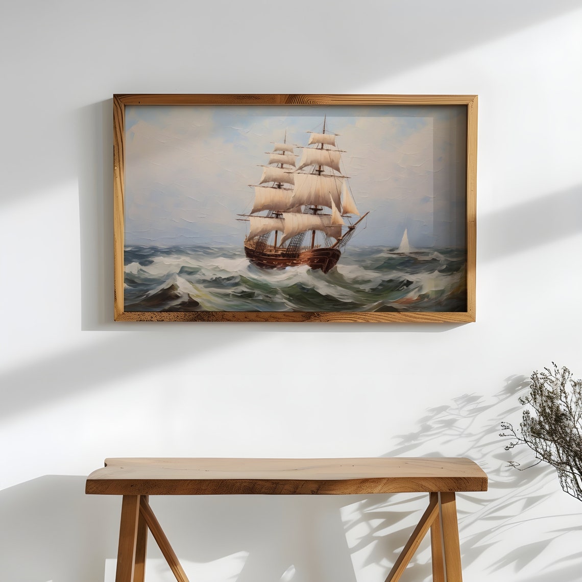 Antique Sailboat Oil Painting Lake House Print Nautical Seascape Wall Art Vintage Landscape Ocean Poster Farmhouse Decor - Image 3