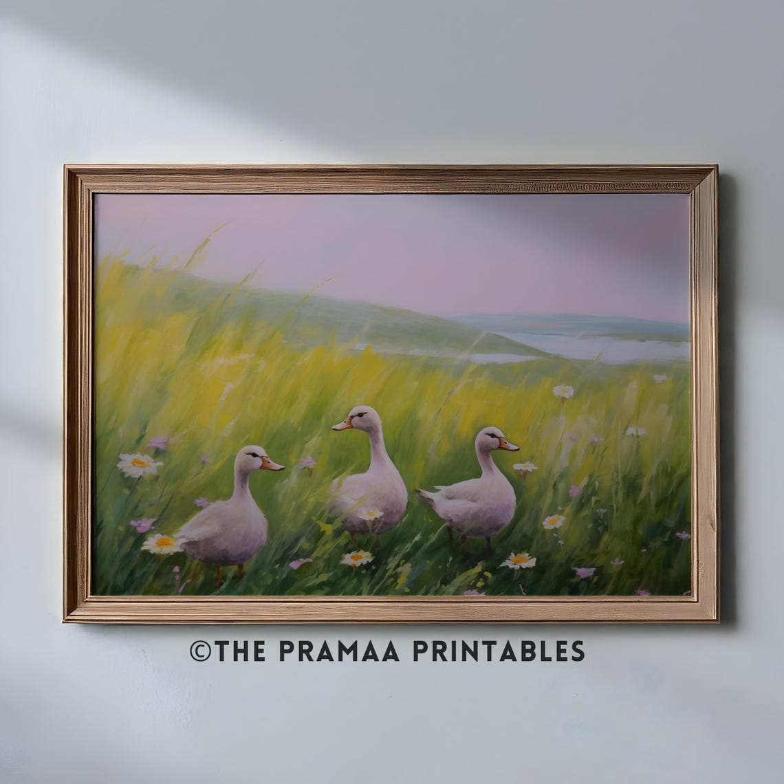 Spring Duck Painting Landscape Cute Ducks In Meadow Vintage Easter Wall Decor Cottagecore Wall Art Nature Bird Print Ew20