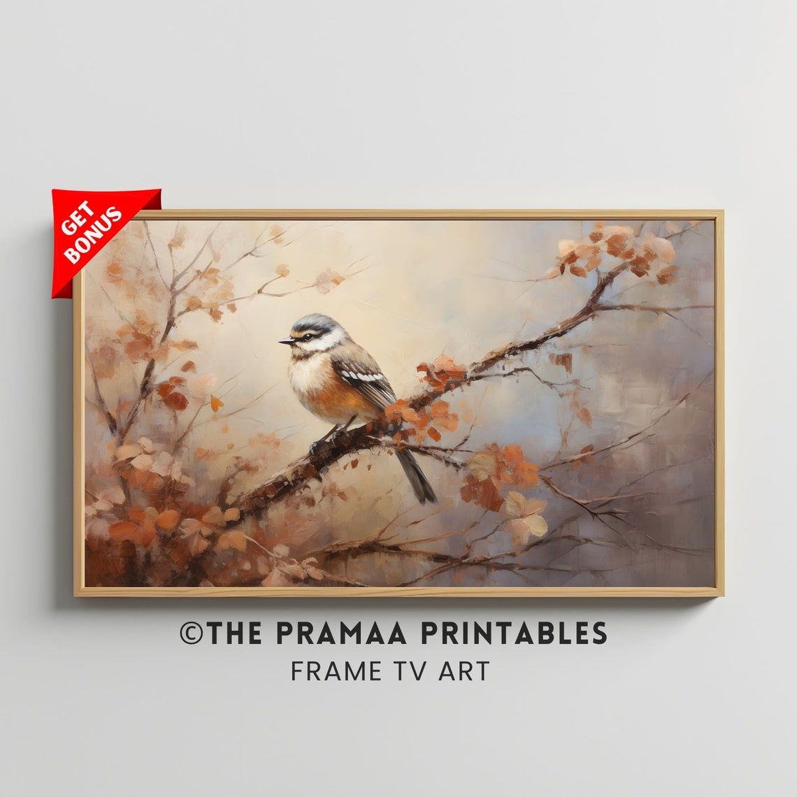 Blue Tit on an Autumn Branch Fall Bird Watercolor Painting Poster