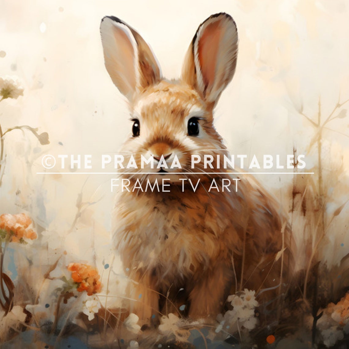 Bunny Among Wildflowers Soft Beige Vintage Spring Rabbit Poster - Image 2