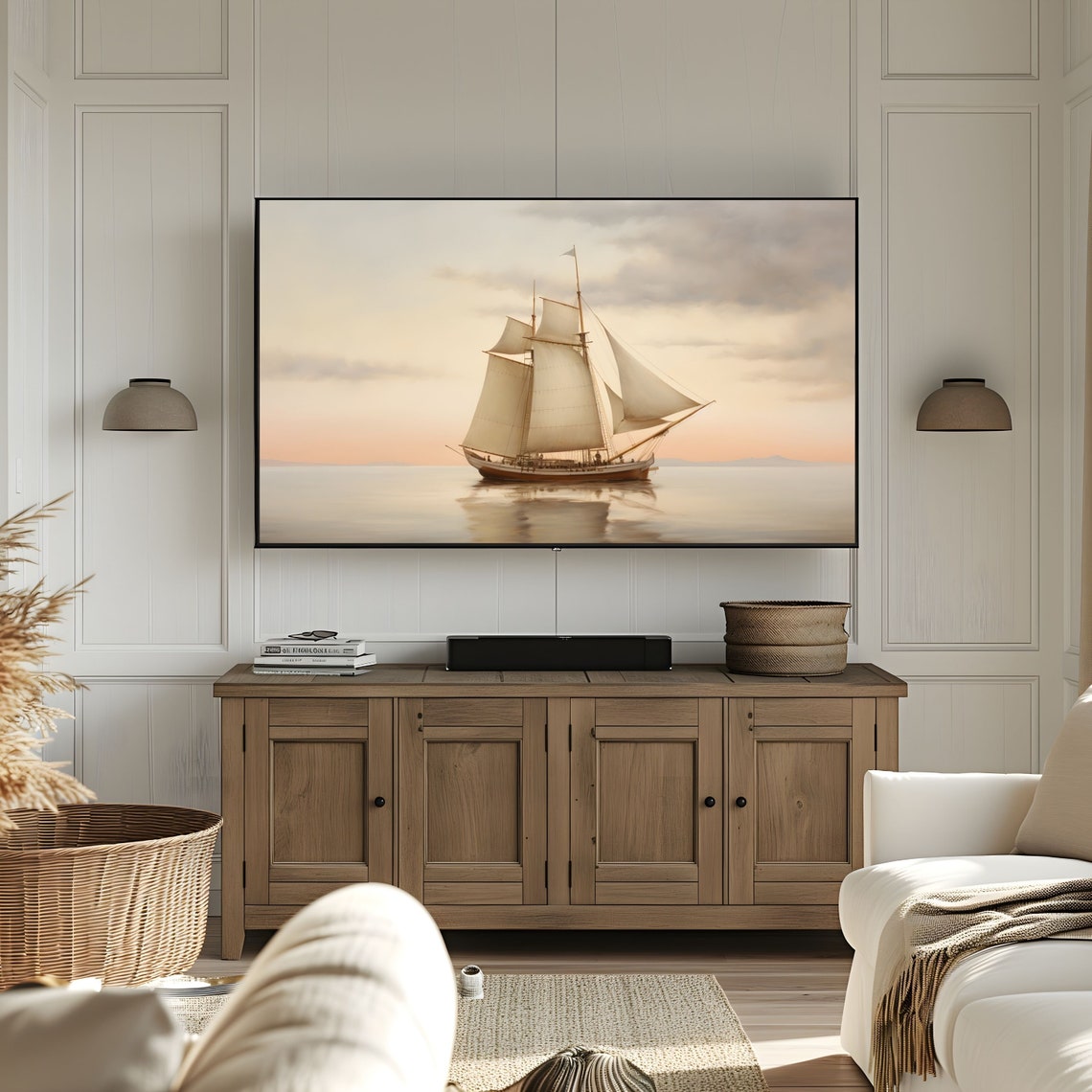 Sailboat on Calm Sea at Sunset Vintage Nautical Painting Poster - Image 3