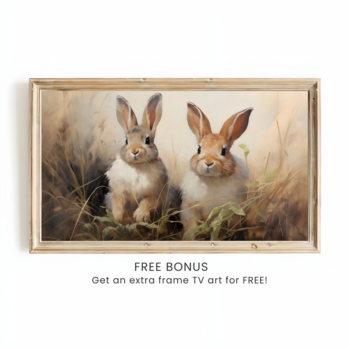 Two Bunnies in Tall Grass Vintage Spring Rabbit Meadow Poster - Image 3
