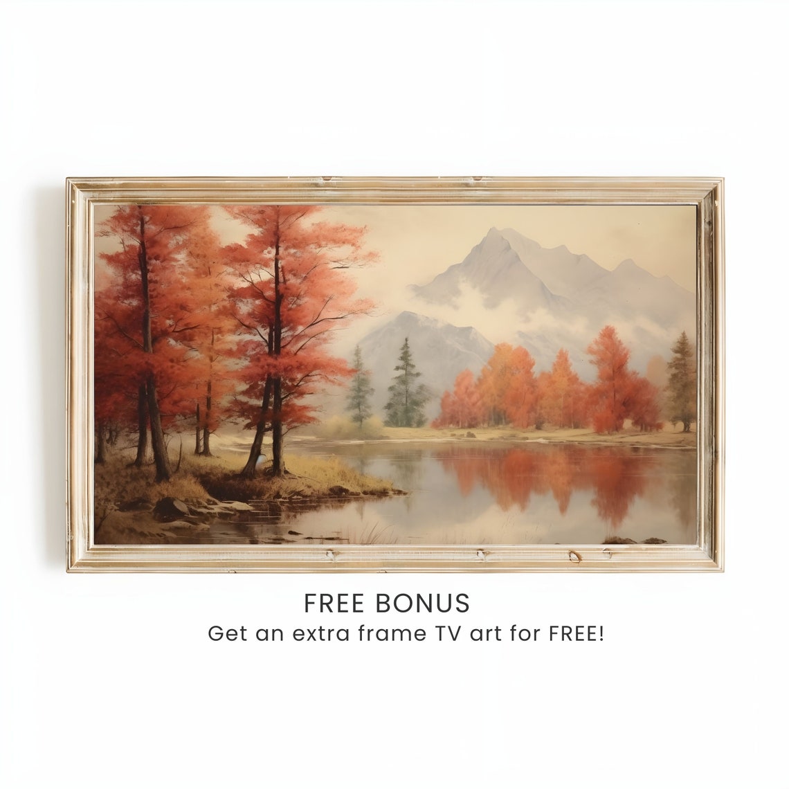 Red Autumn Trees by Mountain Lake Vintage Fall Landscape Poster - Image 2