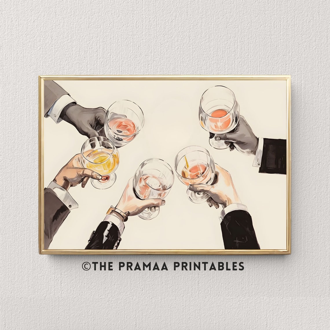 Cheers Wine Glasses Clinking Watercolor Celebration Toast Wall Art