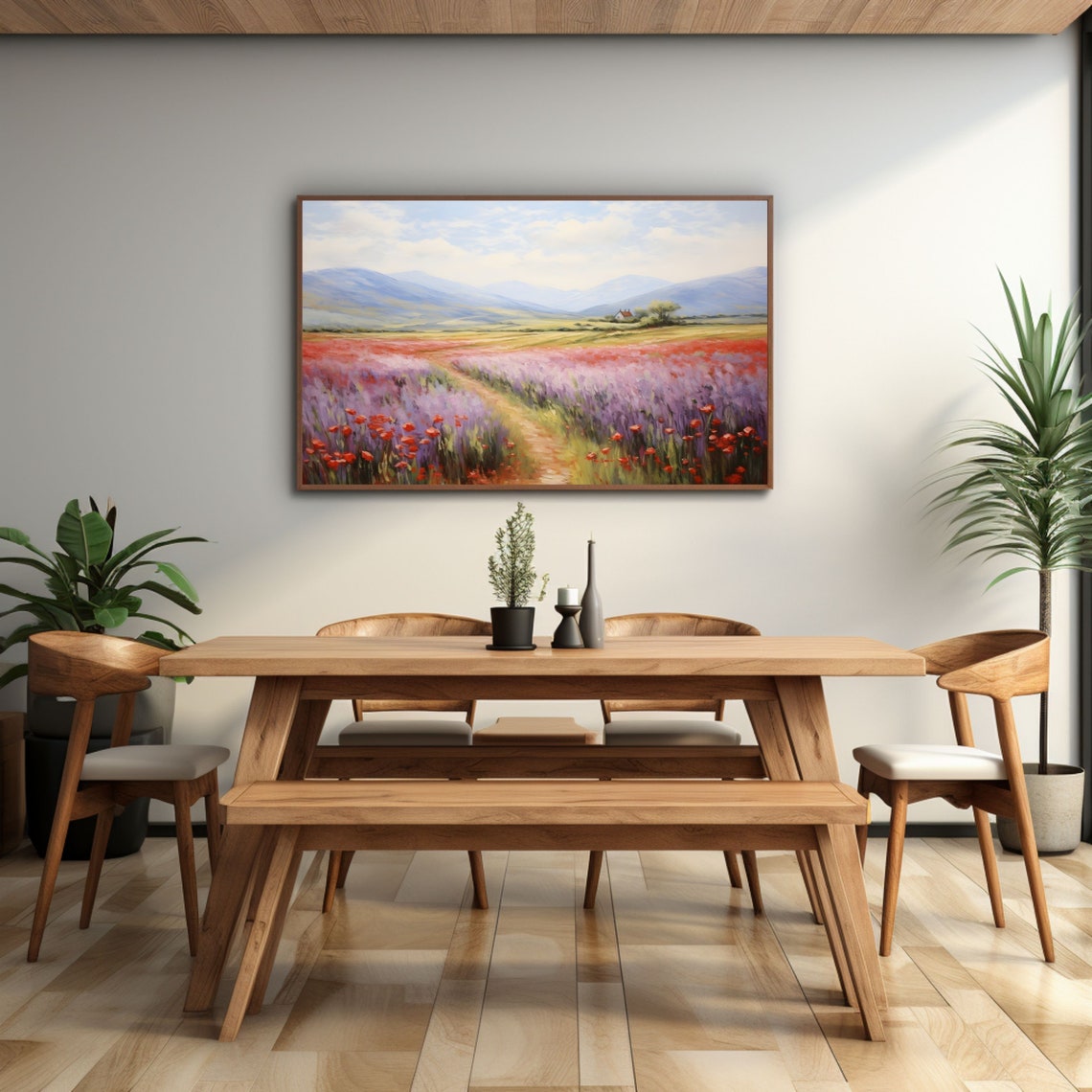 Poppy and Lavender Field Mountain Path Romantic Oil Painting Poster - Image 3