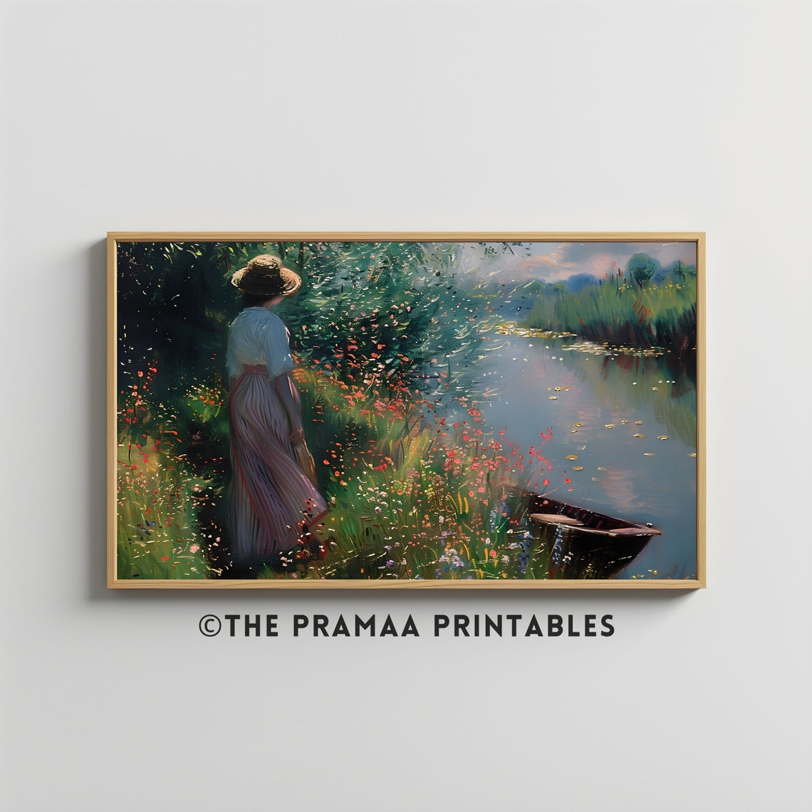 Woman In Wildflower Field Oil Painting Antique Victorian Woman Portrait Vintage Landscape Floral Wall Art Summer Print - Image 2