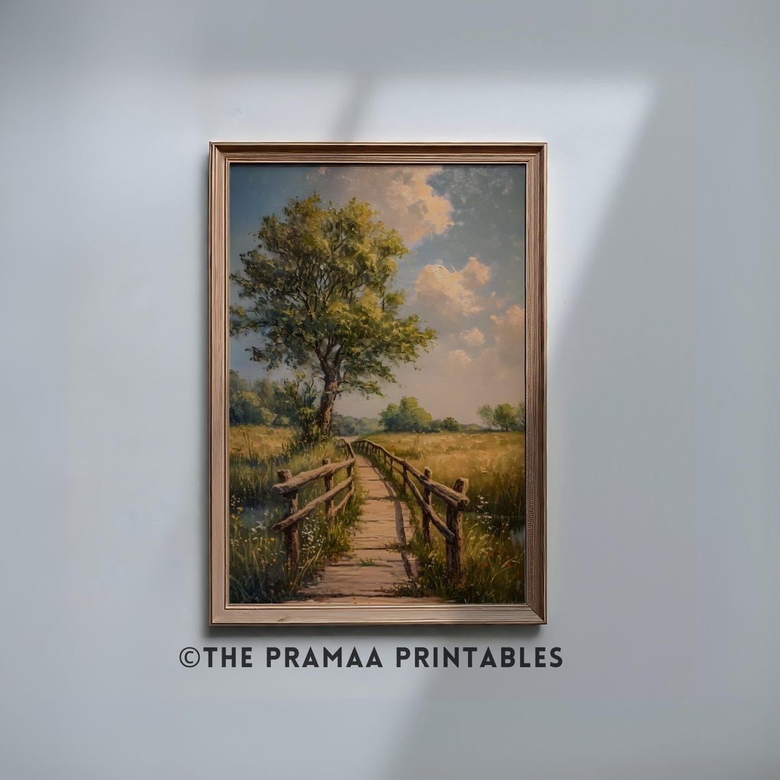 Wooden Footbridge Through Sunny Meadow Vintage Country Poster