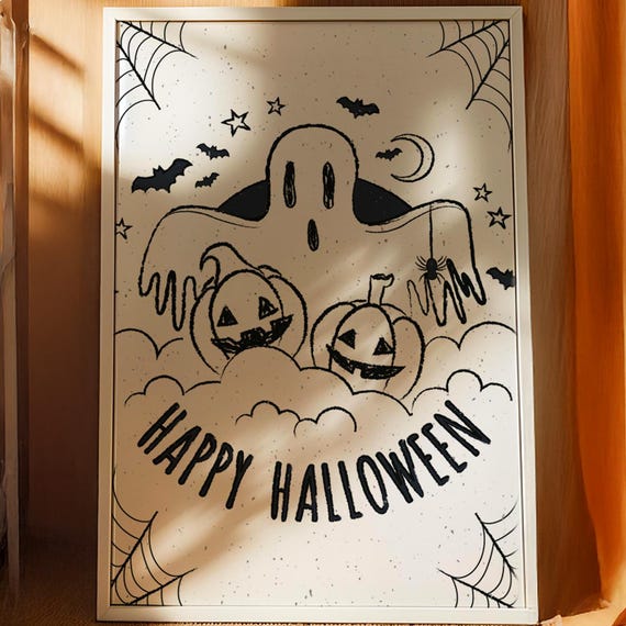 Halloween Wall Art Print Cute Pumpkin Poster For Spooky Fall Decor Trick Or Treat Room Decoration Autumn