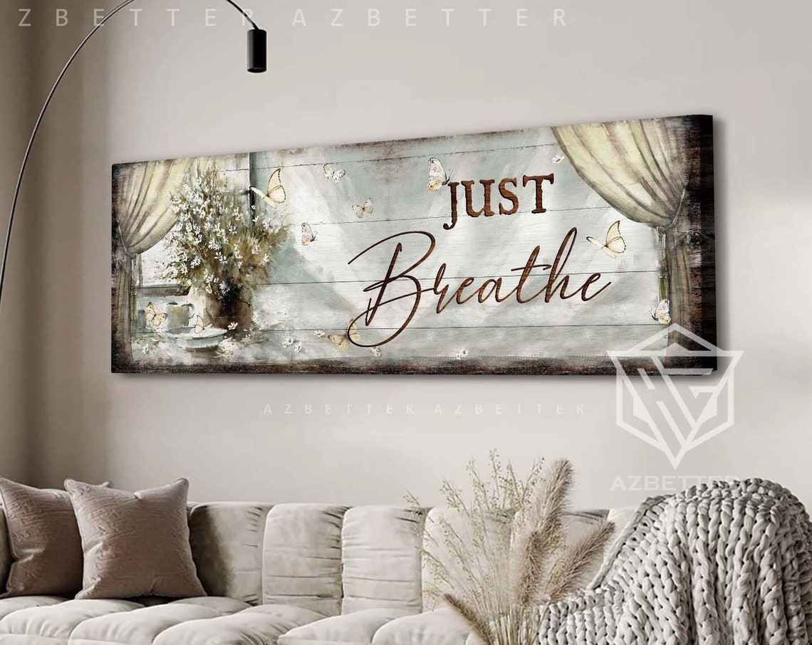 Just Breathe Sunlit Window Butterflies Flowers Scene Wall Poster