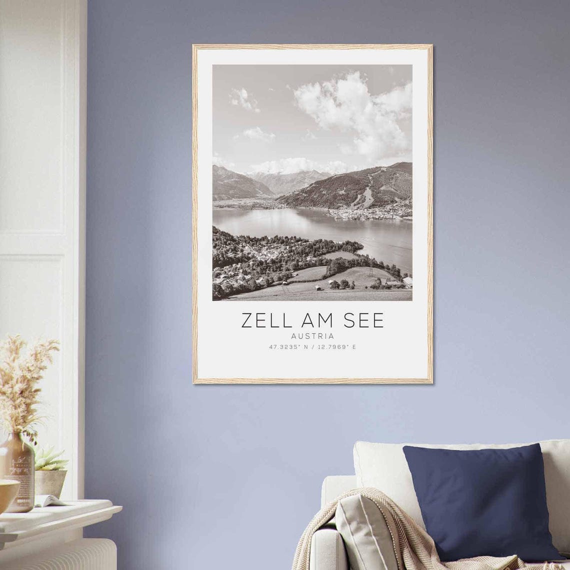 Zell am See Austria Lake Mountains Panorama Black White Poster - Image 2
