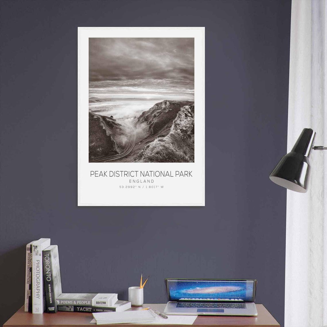 Peak District National Park Misty Hills Black White Photo Poster - Image 3