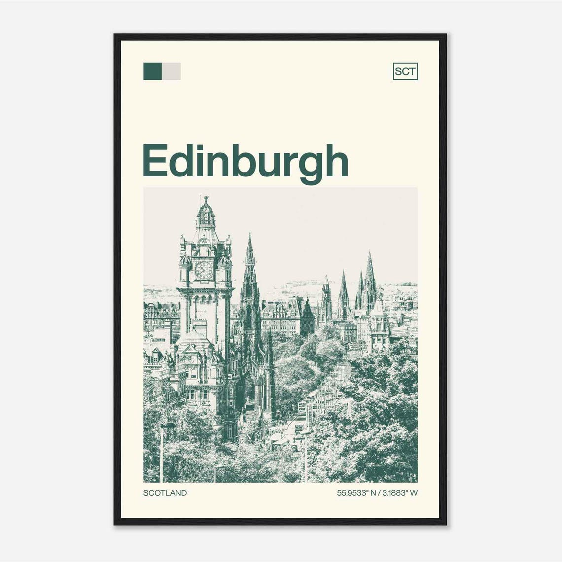 Edinburgh Scotland Balmoral Clock Tower City Skyline Travel Poster
