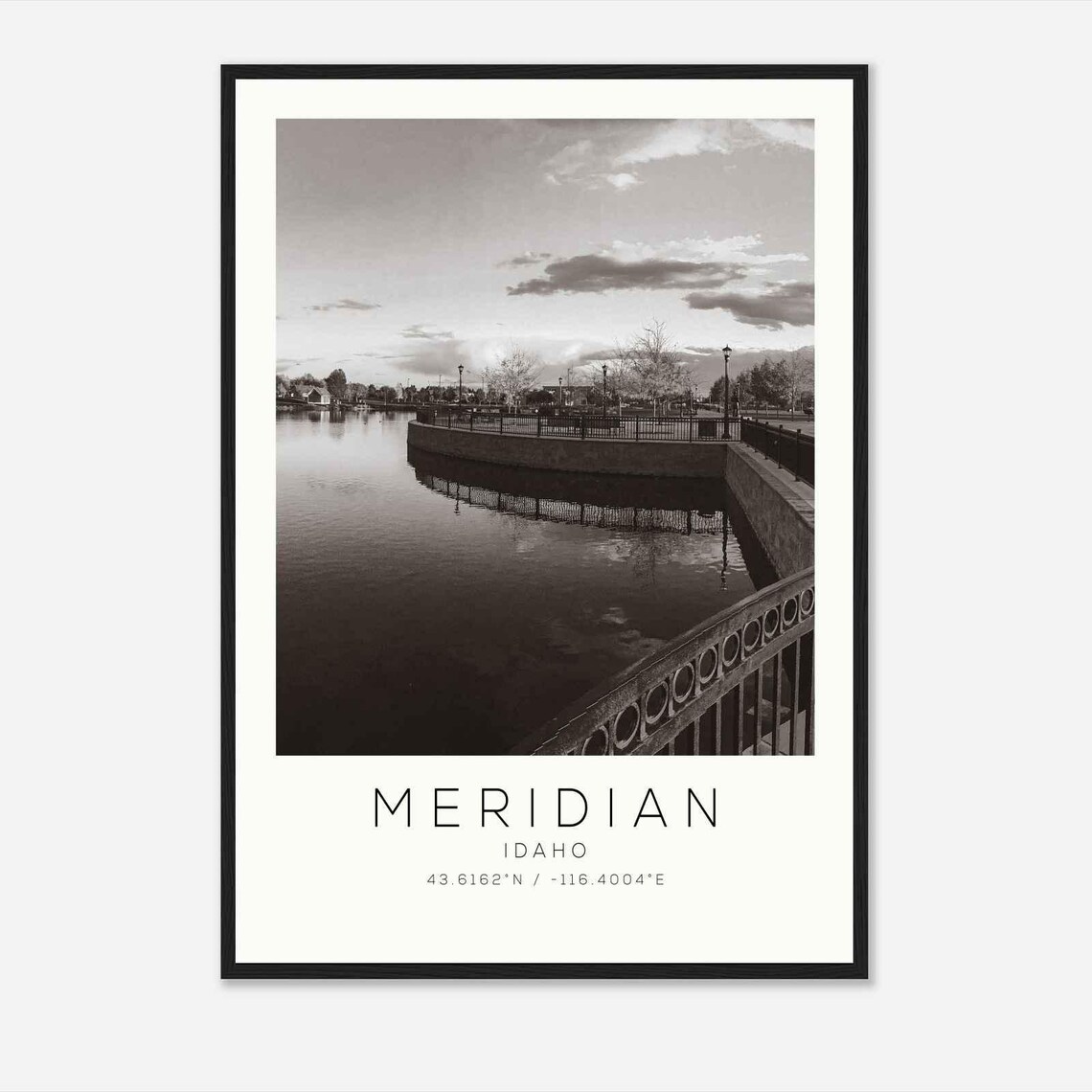 Meridian Idaho Waterfront Promenade Minimalist Travel Poster