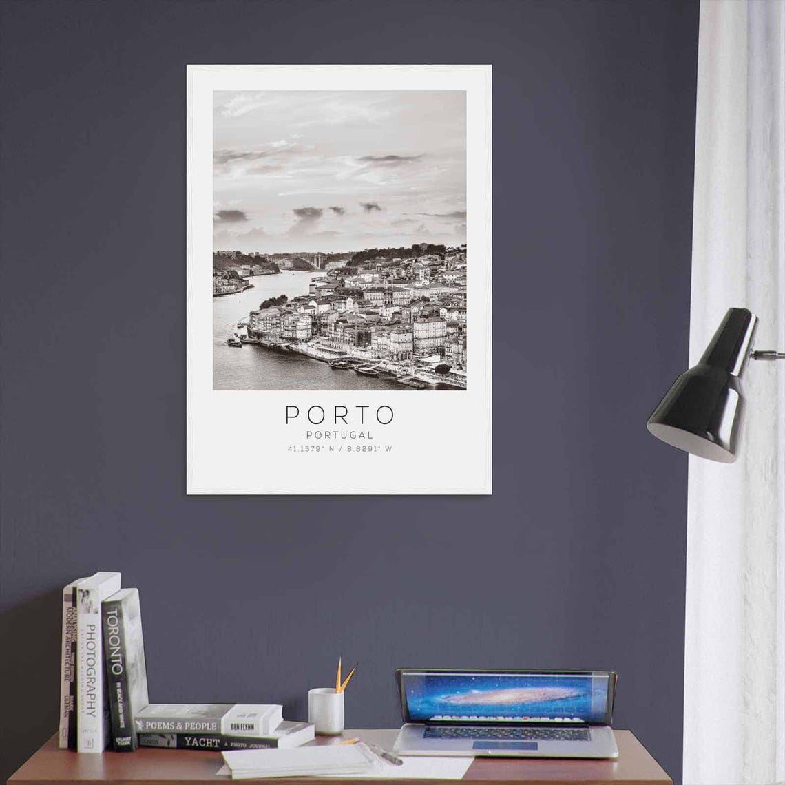Porto Portugal Douro River Riverside Skyline Black White Poster - Image 3