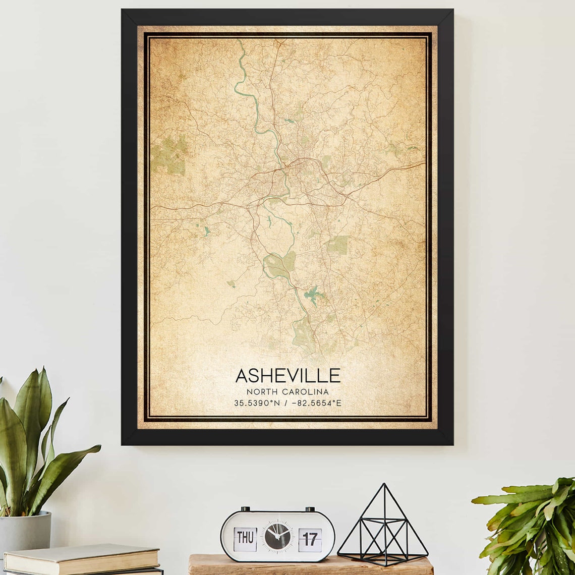 Asheville North Carolina Vintage City Map Coordinates Poster