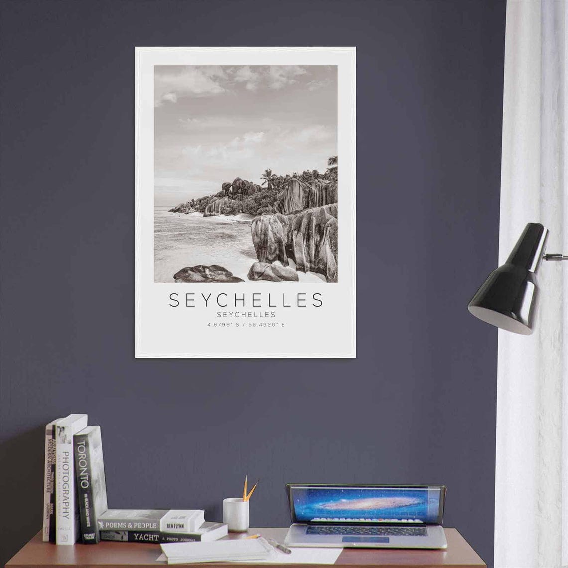 Seychelles Islands Granite Boulder Beach Black and White Poster - Image 3