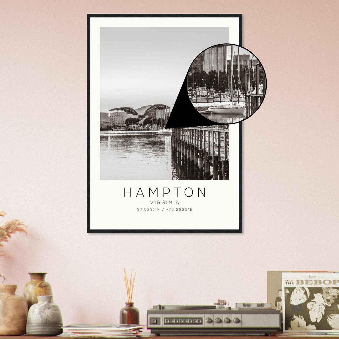 Hampton Virginia Harbor Pier Marina Black White Photo Poster - Image 4