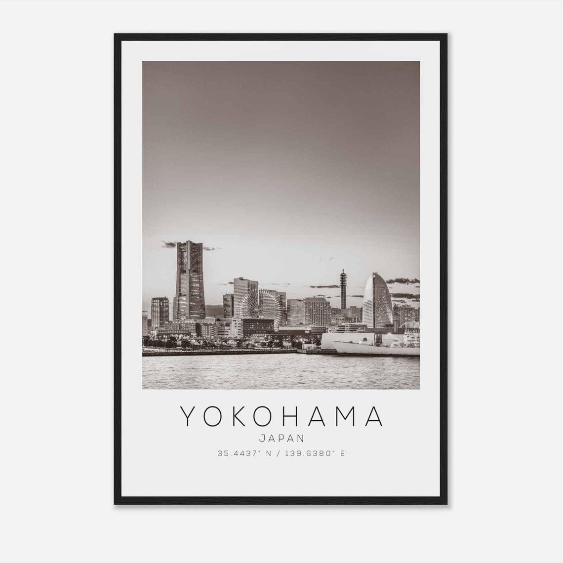 Yokohama Japan Travel Photo Poster Bw Yokohama Travel Print Minimalist Travel Poster Print