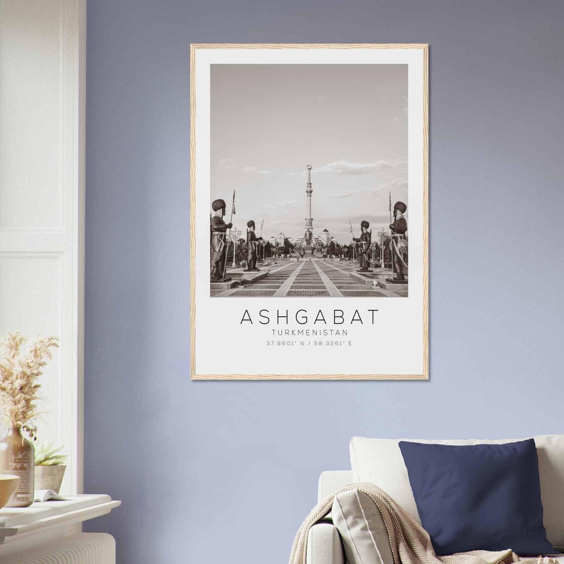 Ashgabat Turkmenistan Black White Independence Monument Poster - Image 2