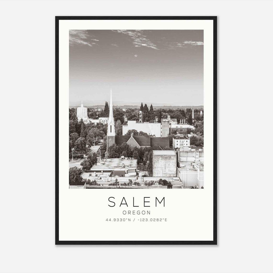 Salem Oregon Downtown Church Spire Aerial View Monochrome Poster