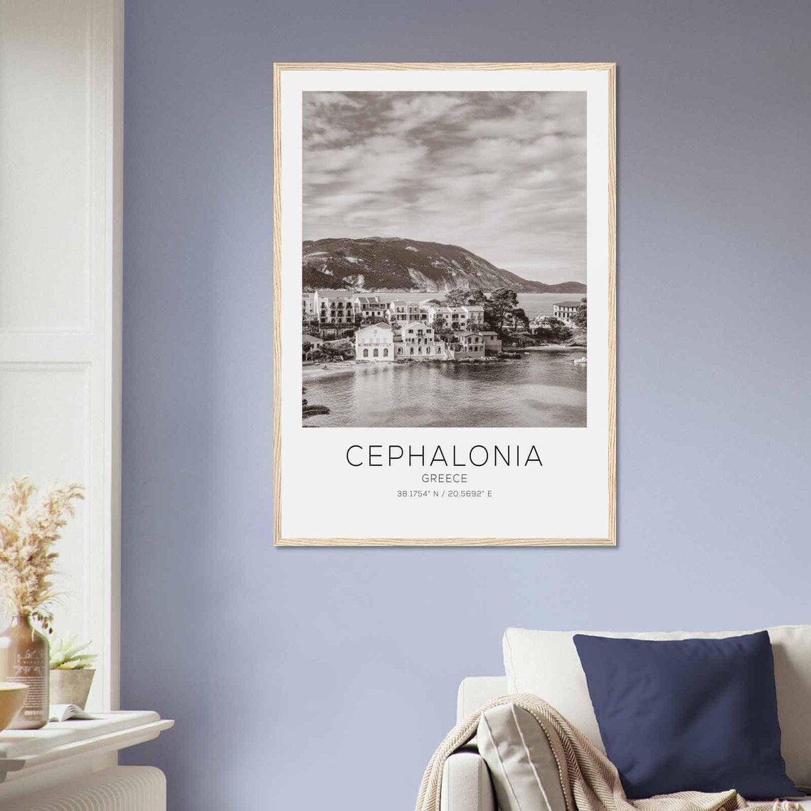 Cephalonia Greece Seaside Village Bay Black and White Travel Poster - Image 2