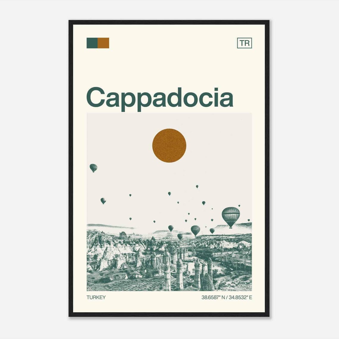 Cappadocia Turkey Hot Air Balloon Valley Duotone Travel Poster