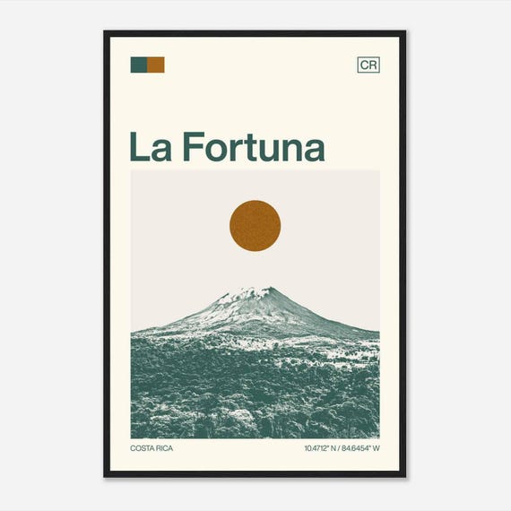 La Fortuna Costa Rica Minimalist Monochrome Travel Photo Poster
