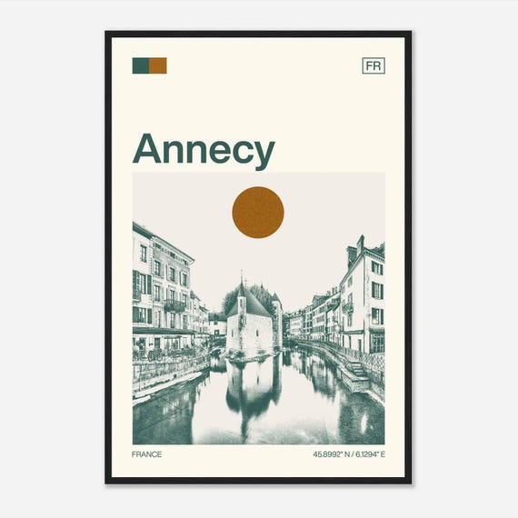 Annecy France Minimalist Travel Poster, Monochrome