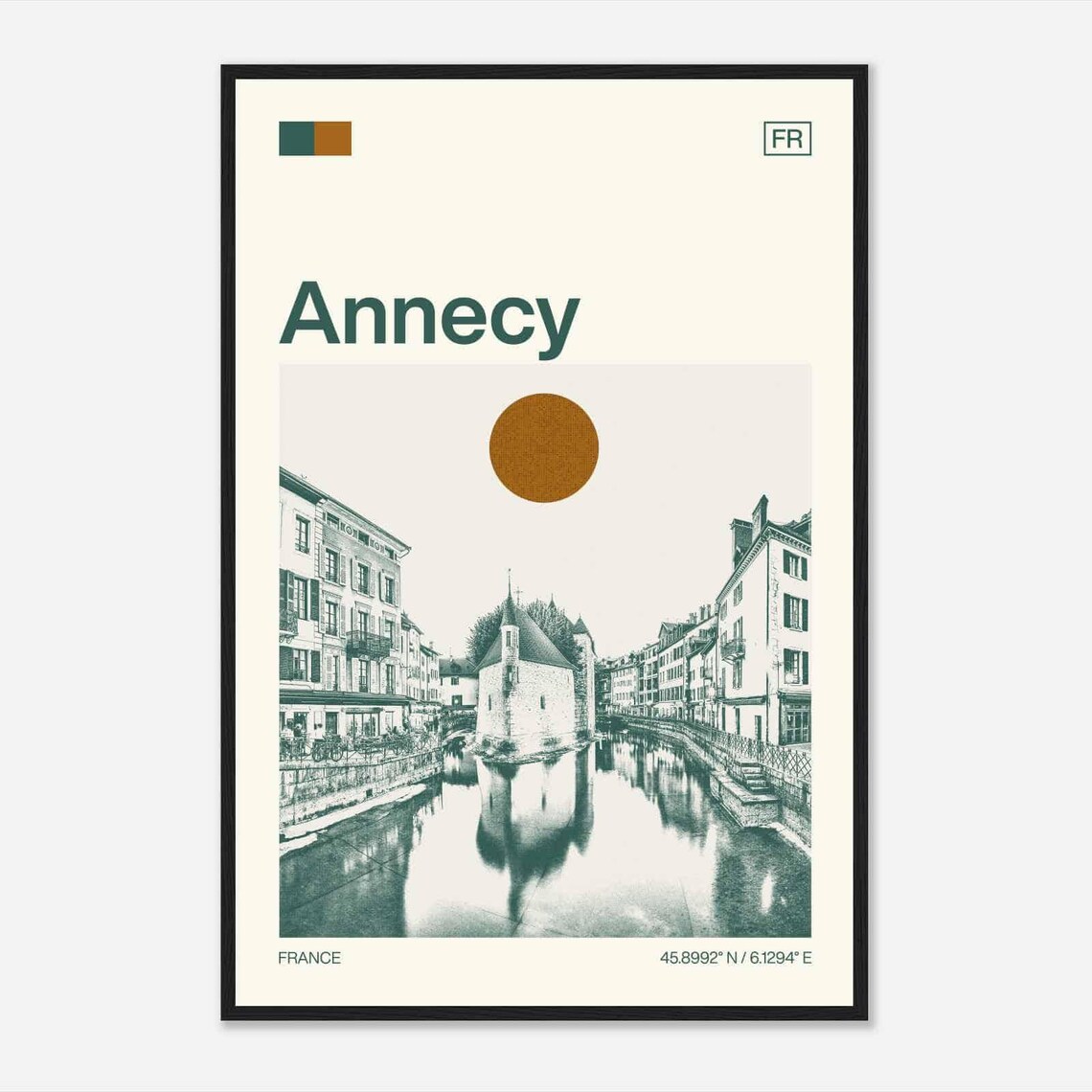 Annecy France Minimalist Travel Poster, Monochrome