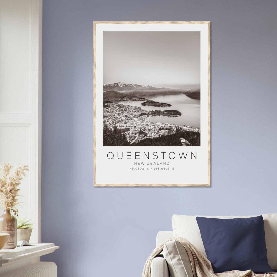 Queenstown New Zealand Lake Wakatipu Aerial Black and White Poster - Image 2