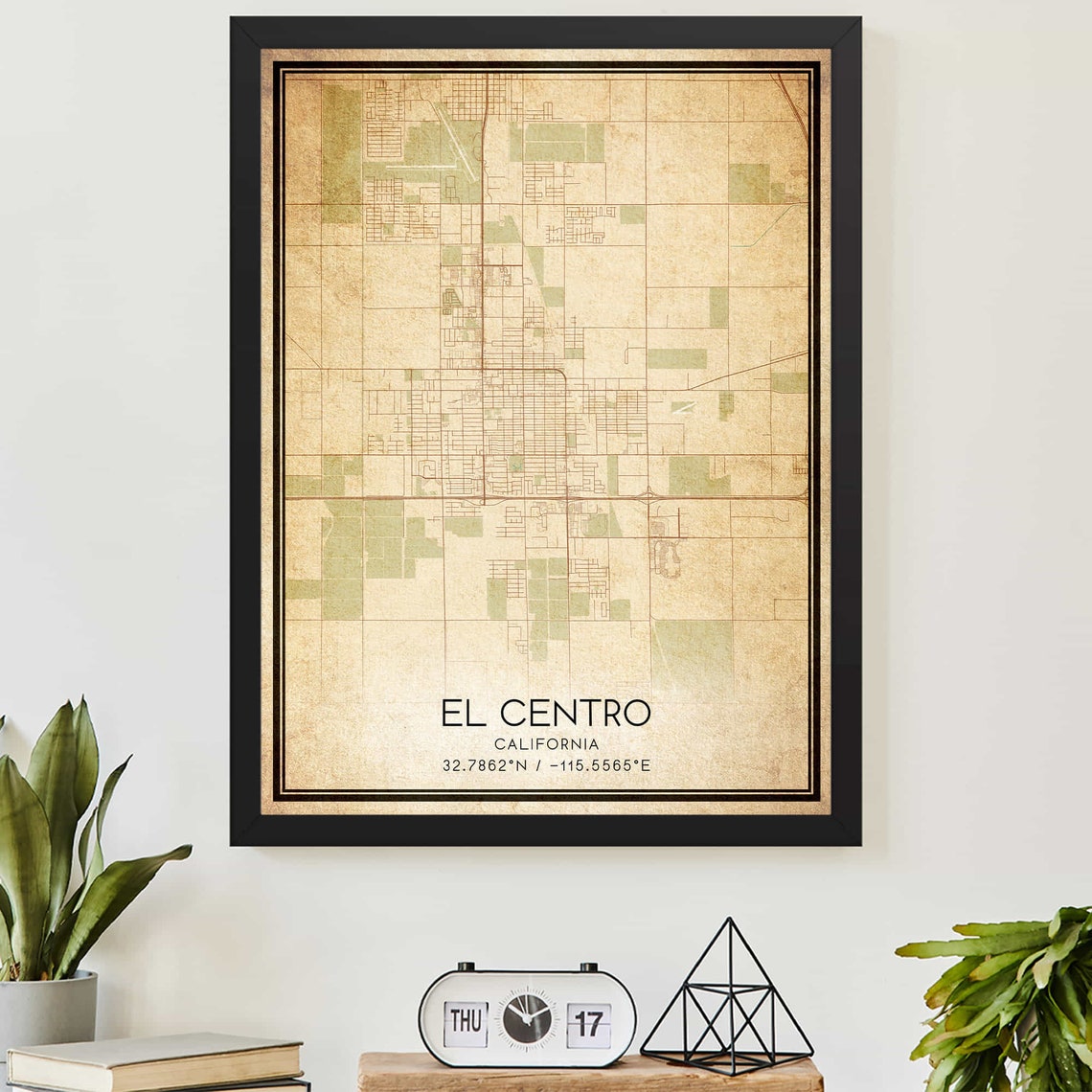 El Centro California Vintage Street Map Coordinates Hometown Poster