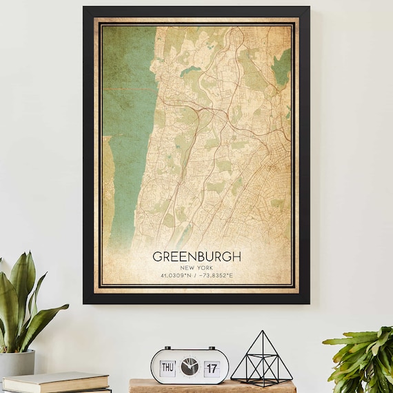 Greenburgh New York Vintage City Street Map Custom Decor Poster