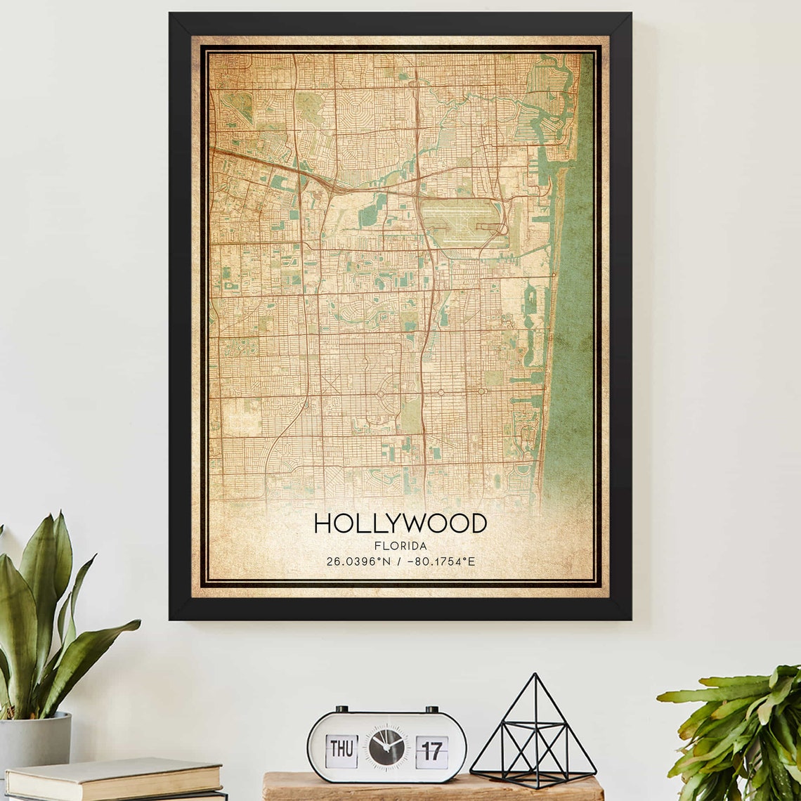 Vintage Hollywood Florida Map City Street Grid Custom Art Print